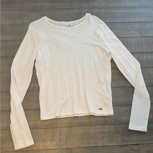Hollister White Pointelle Long-Sleeve Knit Tee